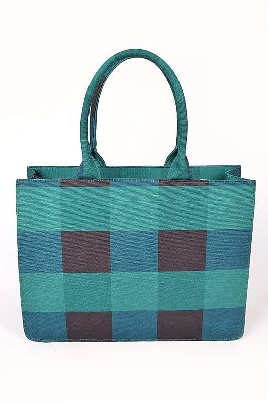 Buffalo Check Large Zipper Structure Tote