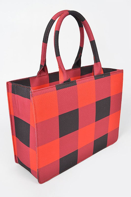 Buffalo Check Large Zipper Structure Tote