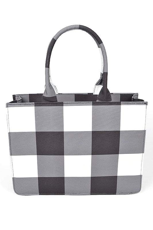 Buffalo Check Large Zipper Structure Tote