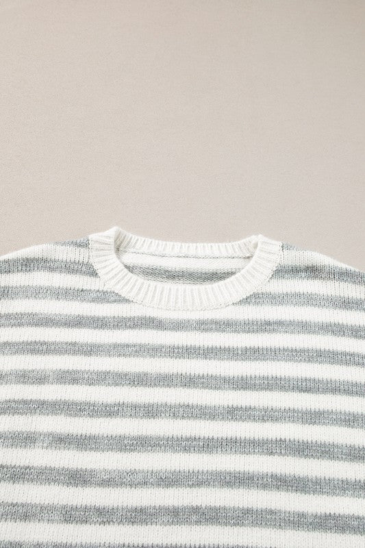 Stripe Drop Shoulder Crew Neck Sweater