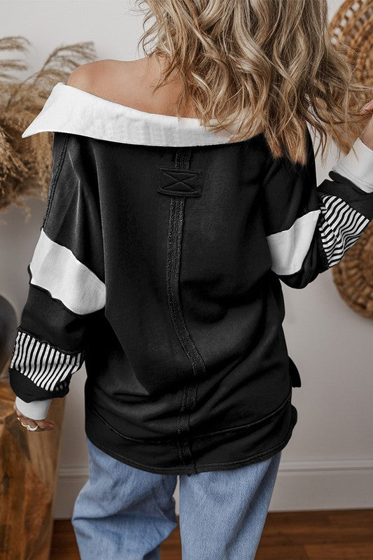 Women Striped Colorblock Patchwork Sweatshirt