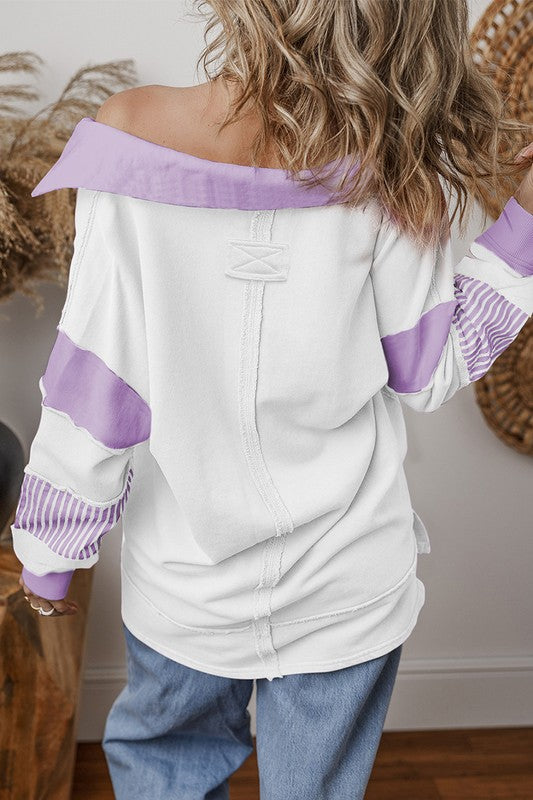 Women Striped Colorblock Patchwork Sweatshirt