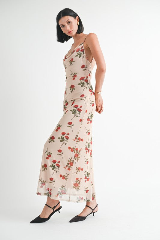 COWL NECK MAXI DRESS WITH OPEN BACK