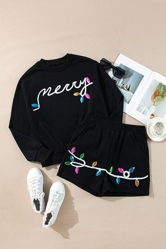 Women Merry Graphic Pullover and Shorts Outfit