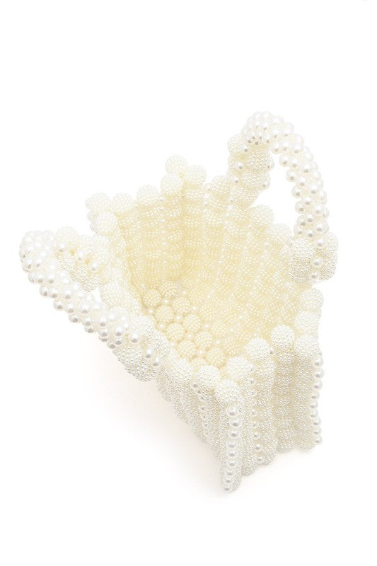 Braided Pearl Structure Top Handle Clutch Bag