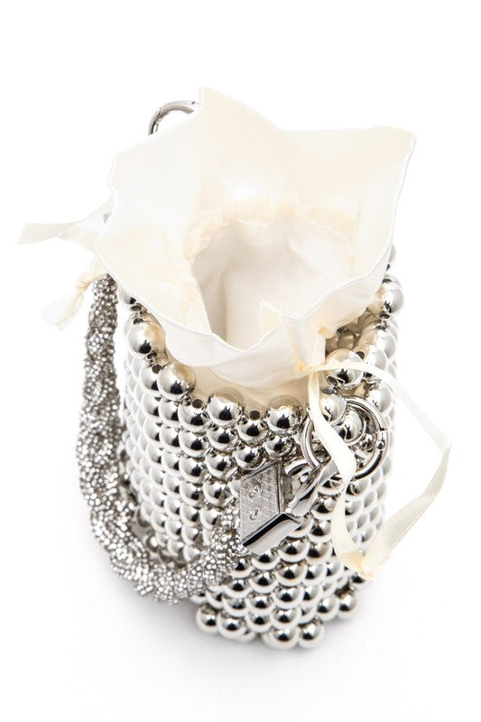 Braided Shiny Beads Top Handle Swing Clutch Bag