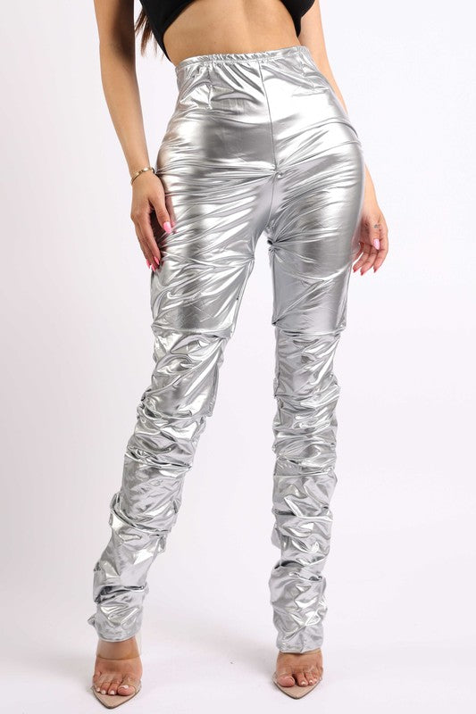 Metallic Stacked Pants