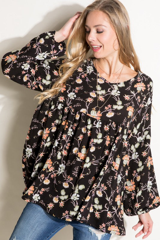 FLORAL WOVEN BABY DOLL TOP