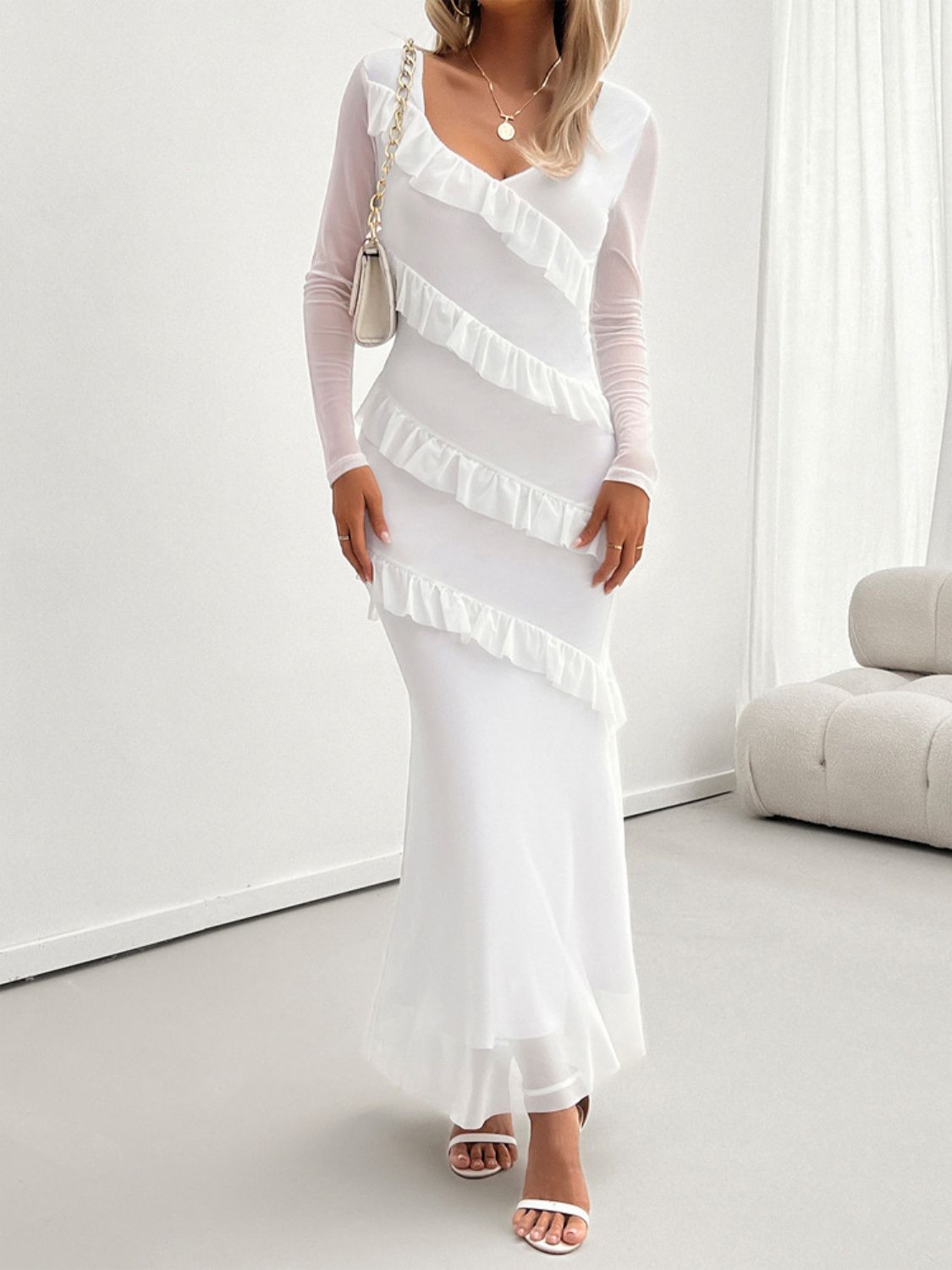 Devine Ruffled Surplice Long Sleeve Maxi Dress