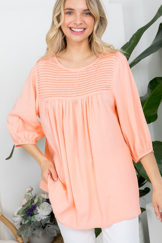 SOLID PINTUCK TUNIC BLOUSES