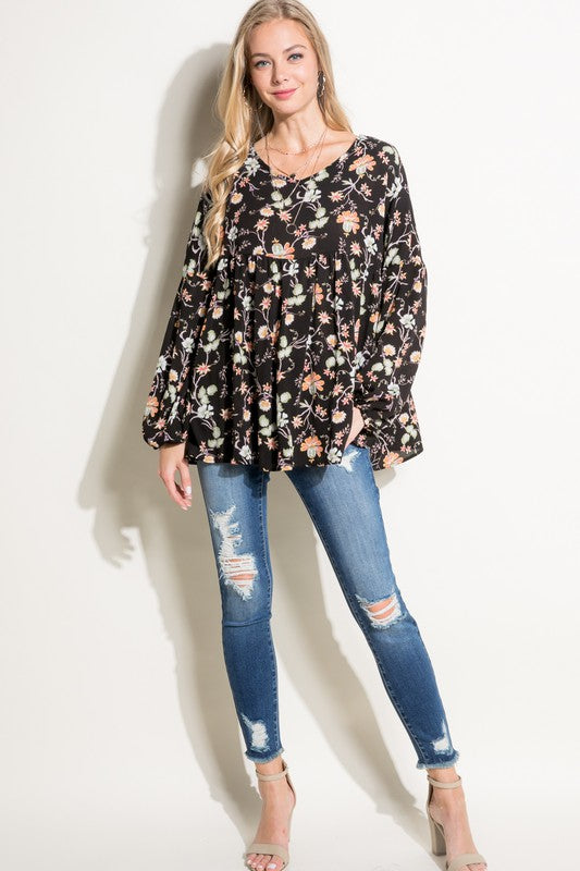 FLORAL WOVEN BABY DOLL TOP