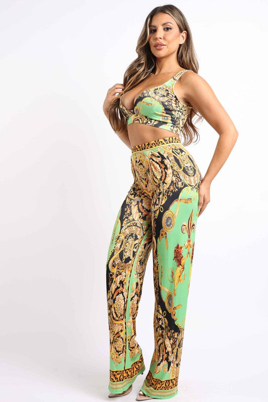 Printed Crop Top And Pants Set