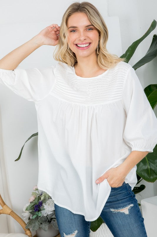 SOLID PINTUCK TUNIC BLOUSES