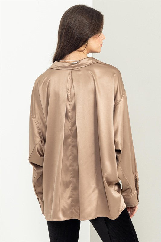 COMPLETELY CHARMED OVERSIZED SATIN SHIRT