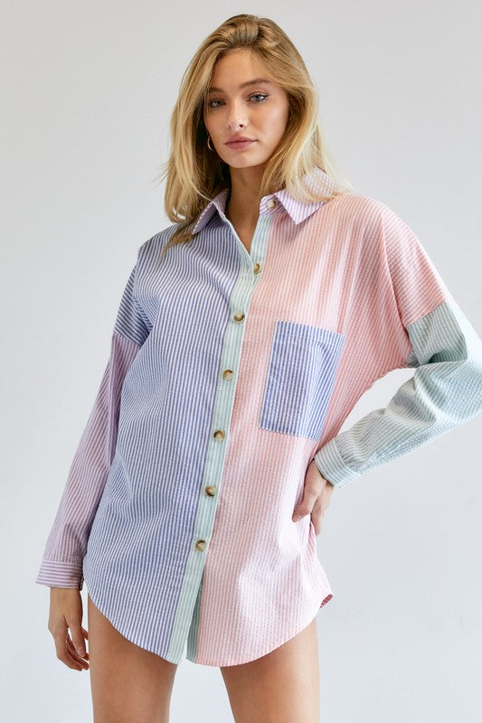 MULTI COLOR STRIPE BUTTON DOWN SHIRT