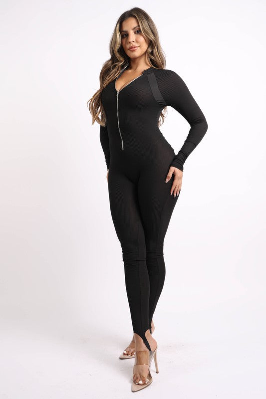 Zipper Front Rib Jumpsuit