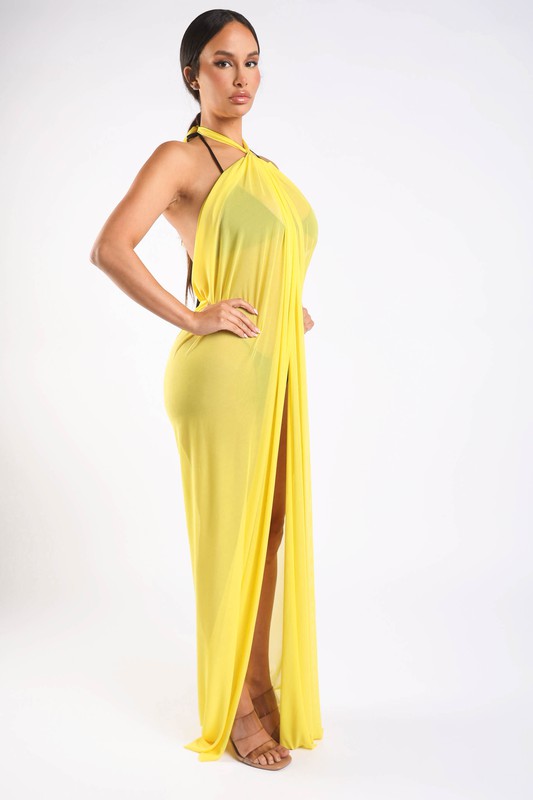 Haltered front slit maxi coverup