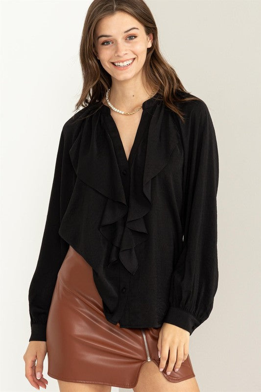 TRY TO KEEP UP LONG SLEEVE RUFFLED BLOUSE