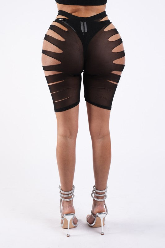 Laser Cut Power Mesh Shorts