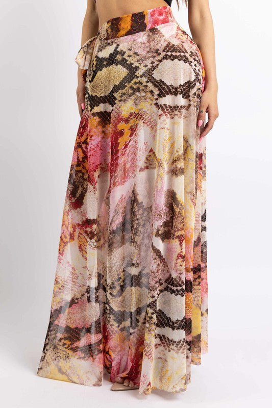 Printed Mesh Maxi Skirt