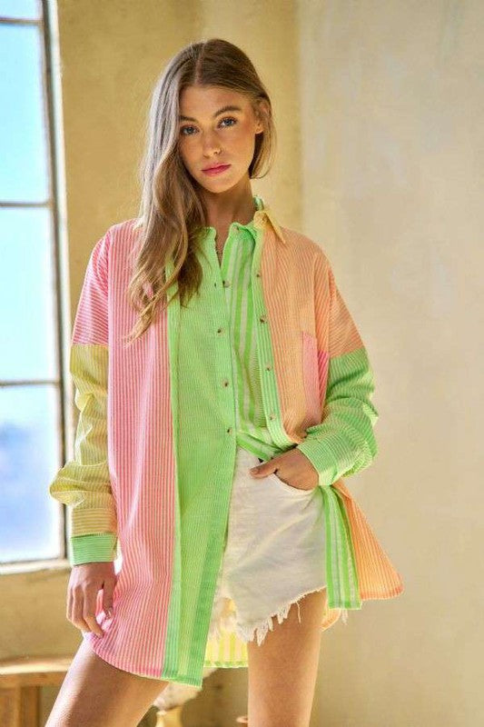 MULTI COLOR STRIPE BUTTON DOWN SHIRT