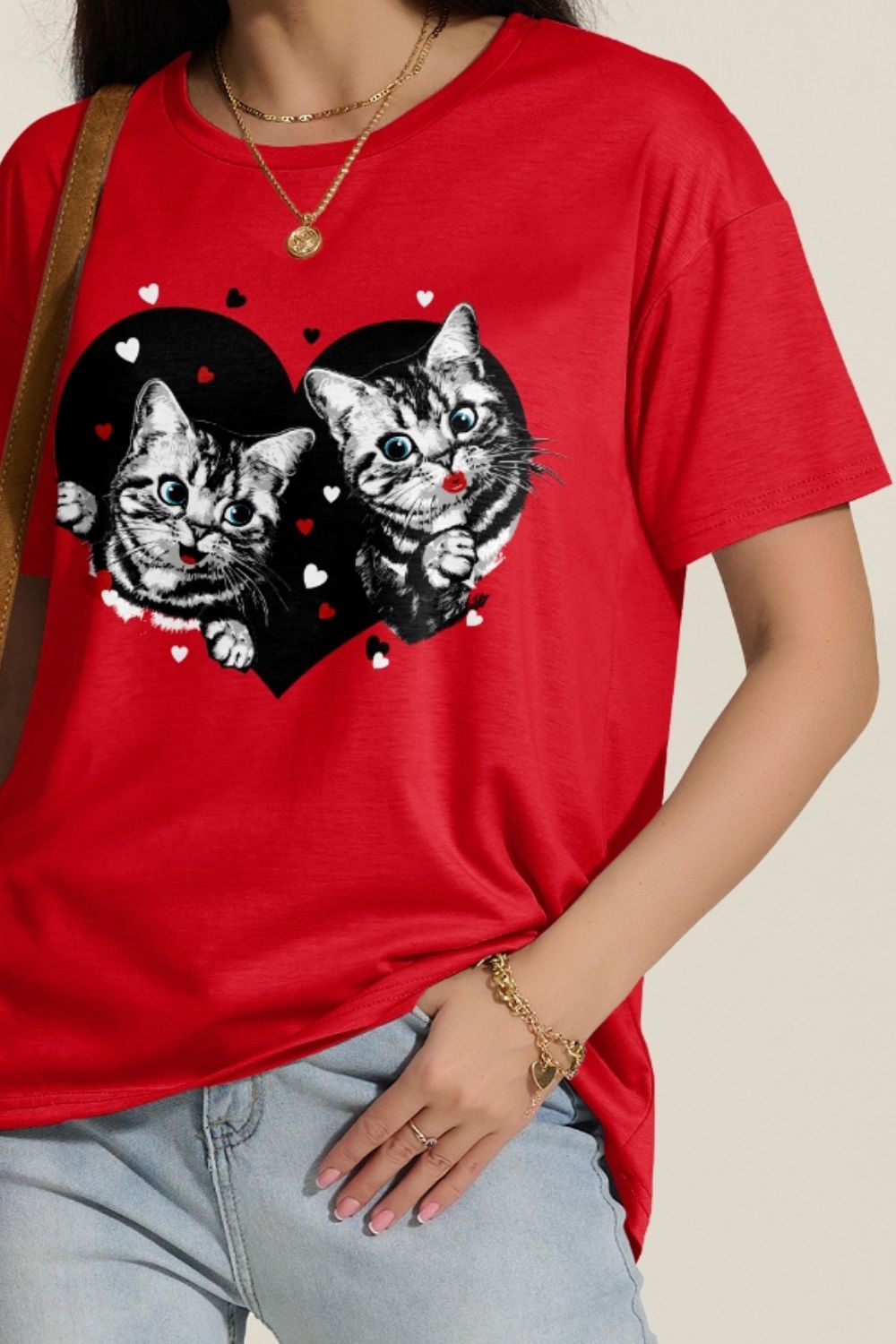 FAM-FAM Cat Round Neck Dropped Shoulder T-Shirt