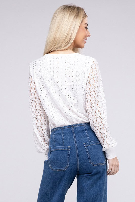 V Neck Lace Trim Top