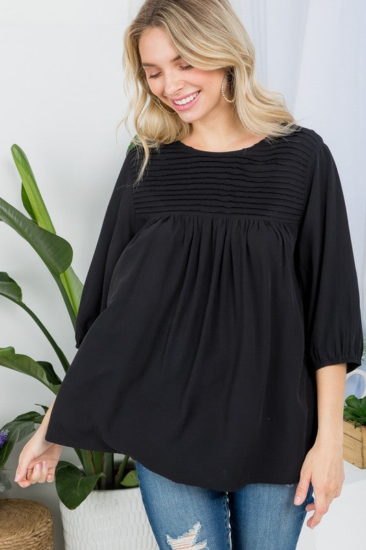 SOLID PINTUCK TUNIC BLOUSES