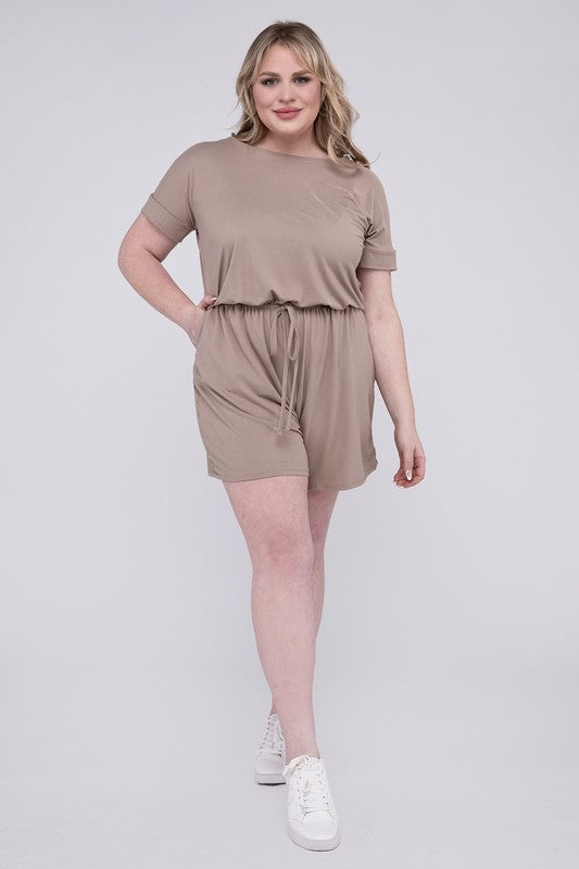 PLUS BRUSHED DTY ROMPER WITH POCKETS