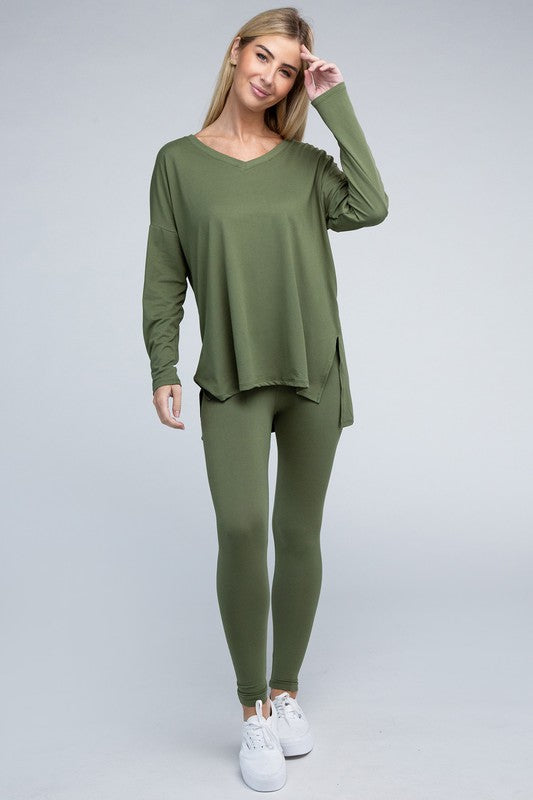 BRUSHED DTY MICROFIBER LOUNGEWEAR SET