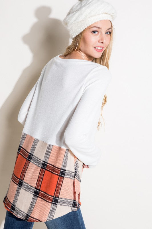 PLAID MIXED BUTTON FRONT TOP