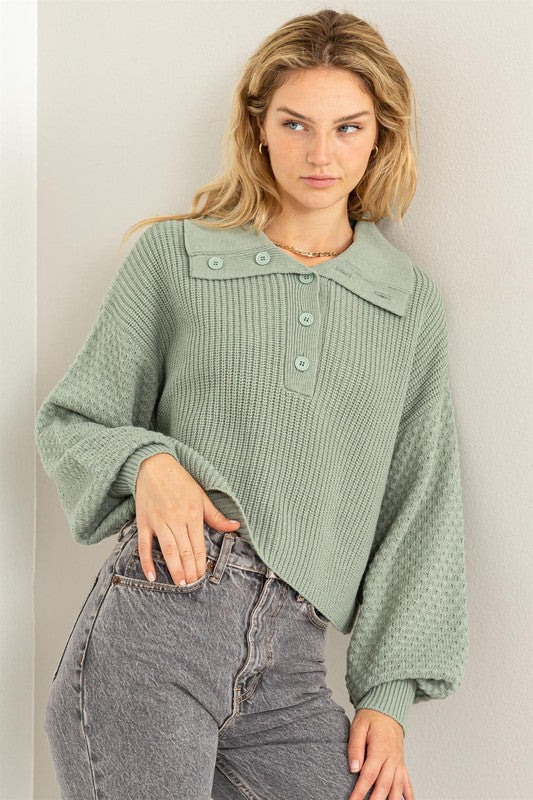 Instant Winner Wide Collar Button Front Sweater