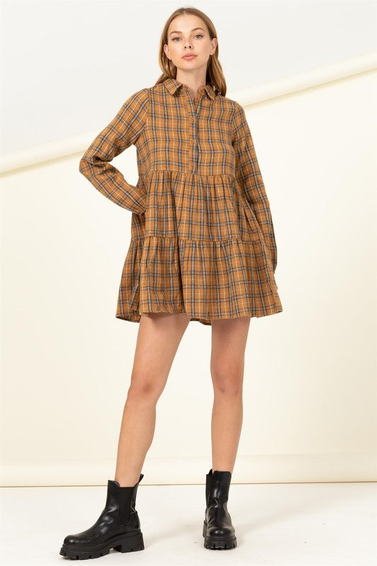 EFFORTLESS LOVE PLAID PRINT BABYDOLL DRESS