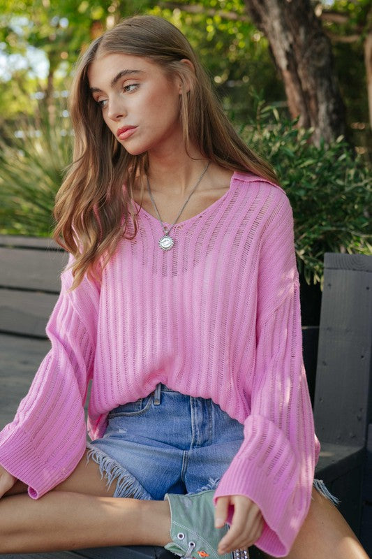 V NECK LOOSE SWEATER TOP