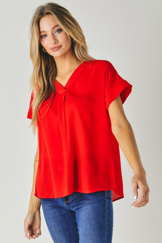 V NECK DOLMAN SLEEVE SOLID BASIC TOP