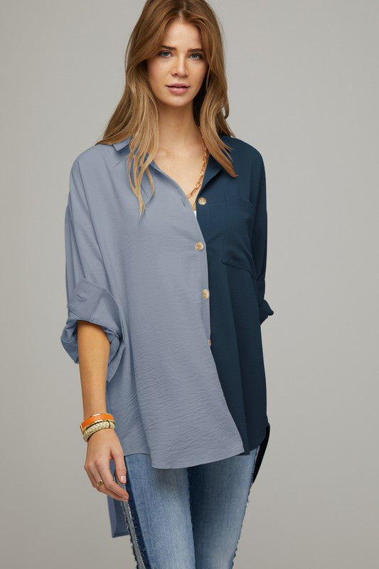 COLOR BLOCK BUTTON DOWN SHIRT