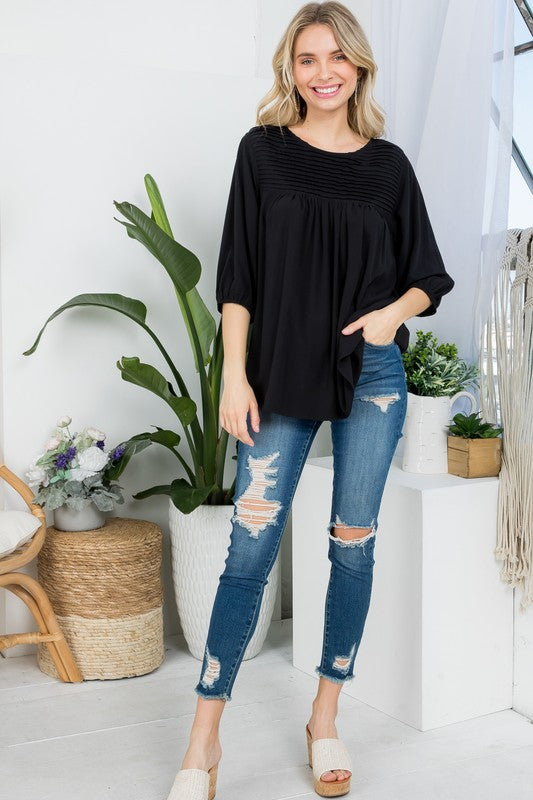 SOLID PINTUCK TUNIC BLOUSES