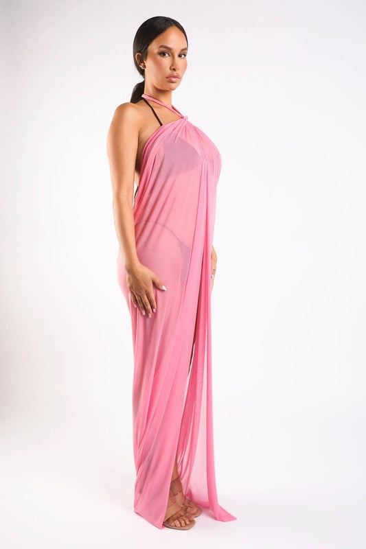 Haltered front slit maxi coverup