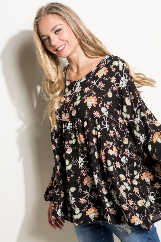 FLORAL WOVEN BABY DOLL TOP