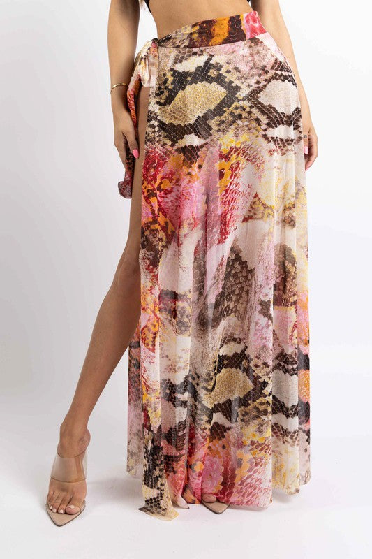 Printed Mesh Maxi Skirt