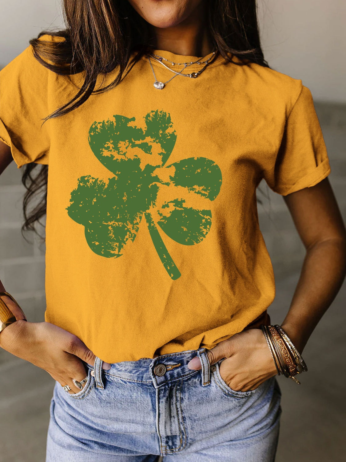 Full Size Lucky Clover Round Neck Short Sleeve T-Shirt