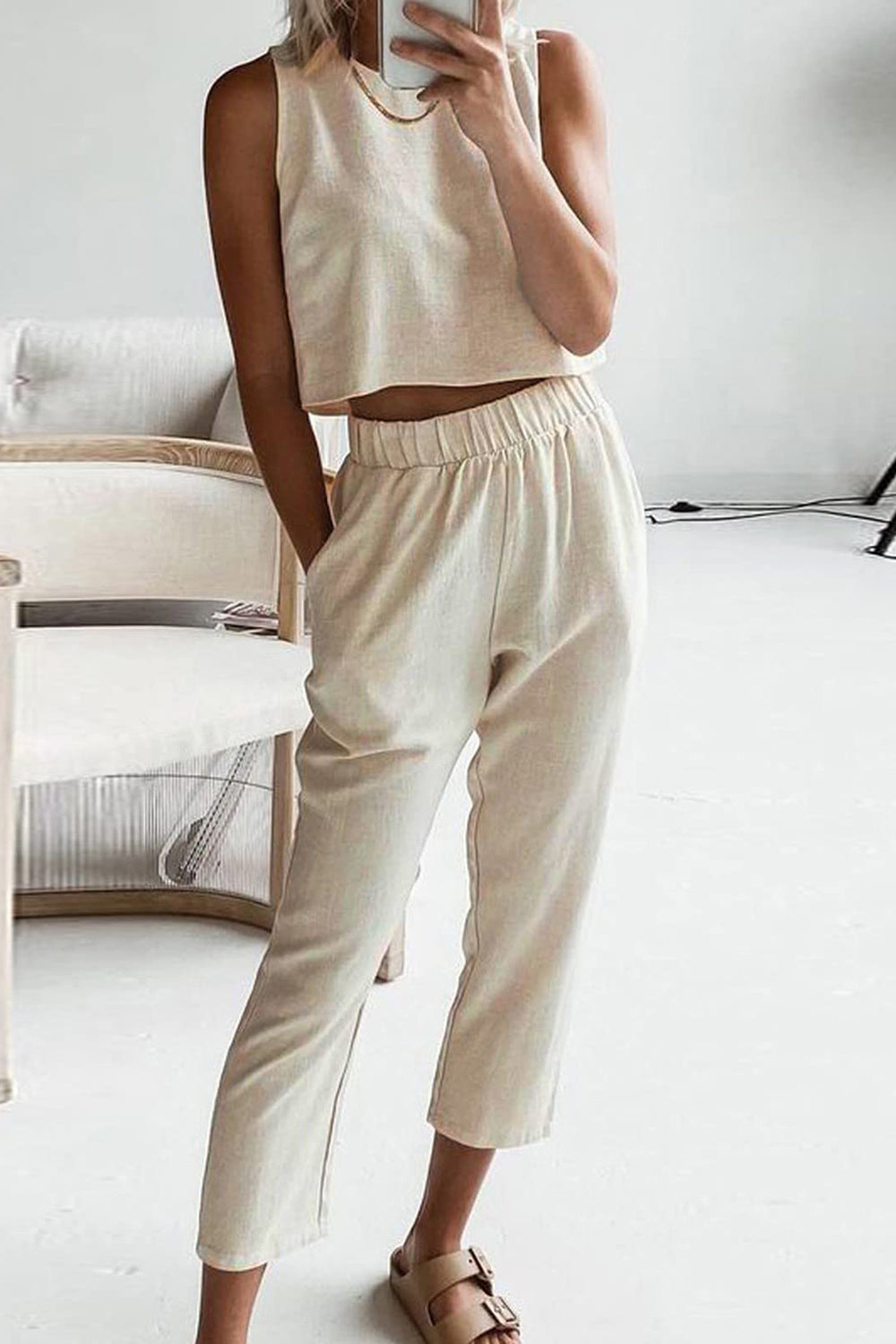 Round Neck Top and Pants Set