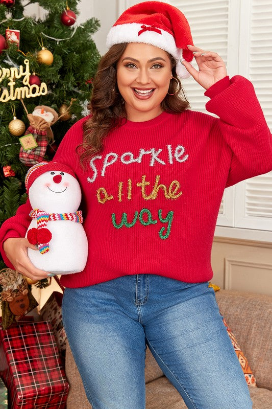 Women Tinsel Crew Neck Plus Size Sweater