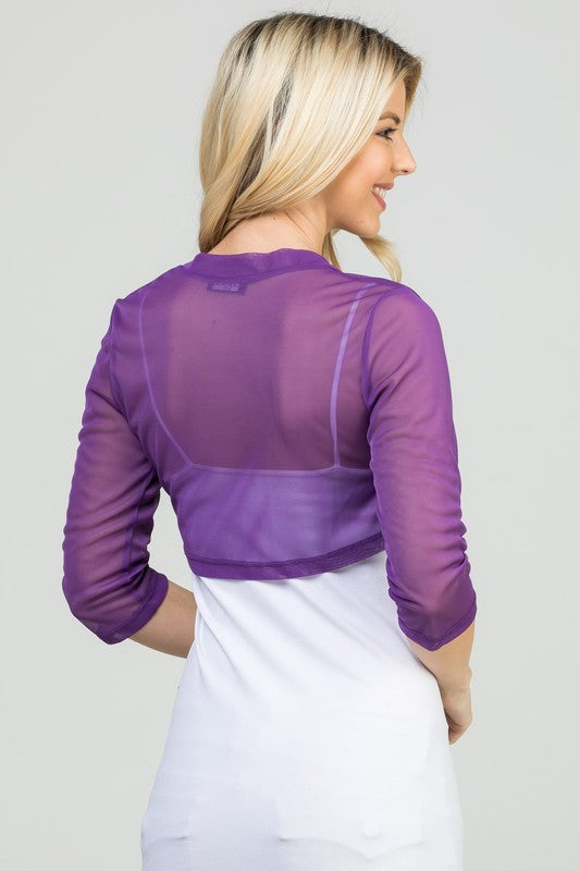 3/4 sleeve Sheer Chiffon open front Bolero