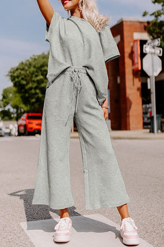 Women Textured T Shirt and Drawstring Pants Set