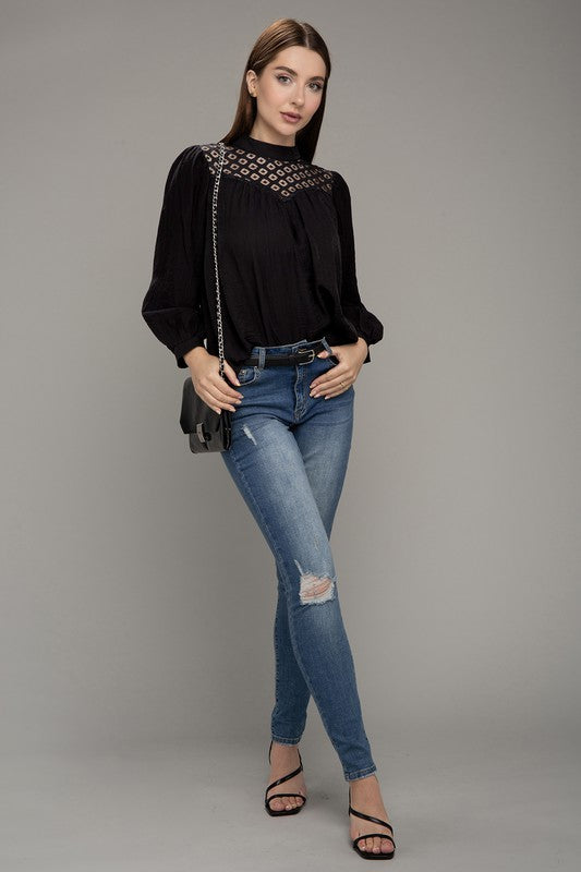 Women's Lace Yoke Blouse