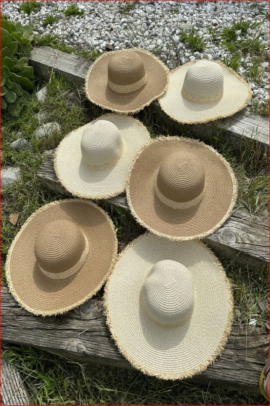 RAFFIA FRINGE FLOPPY SUN HAT