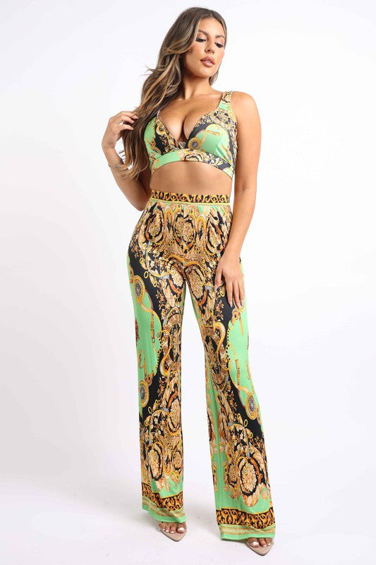 Printed Crop Top And Pants Set