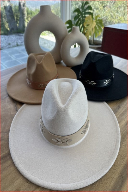 Structured wide brim Fedora with Embellishment