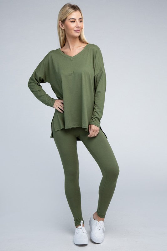 BRUSHED DTY MICROFIBER LOUNGEWEAR SET